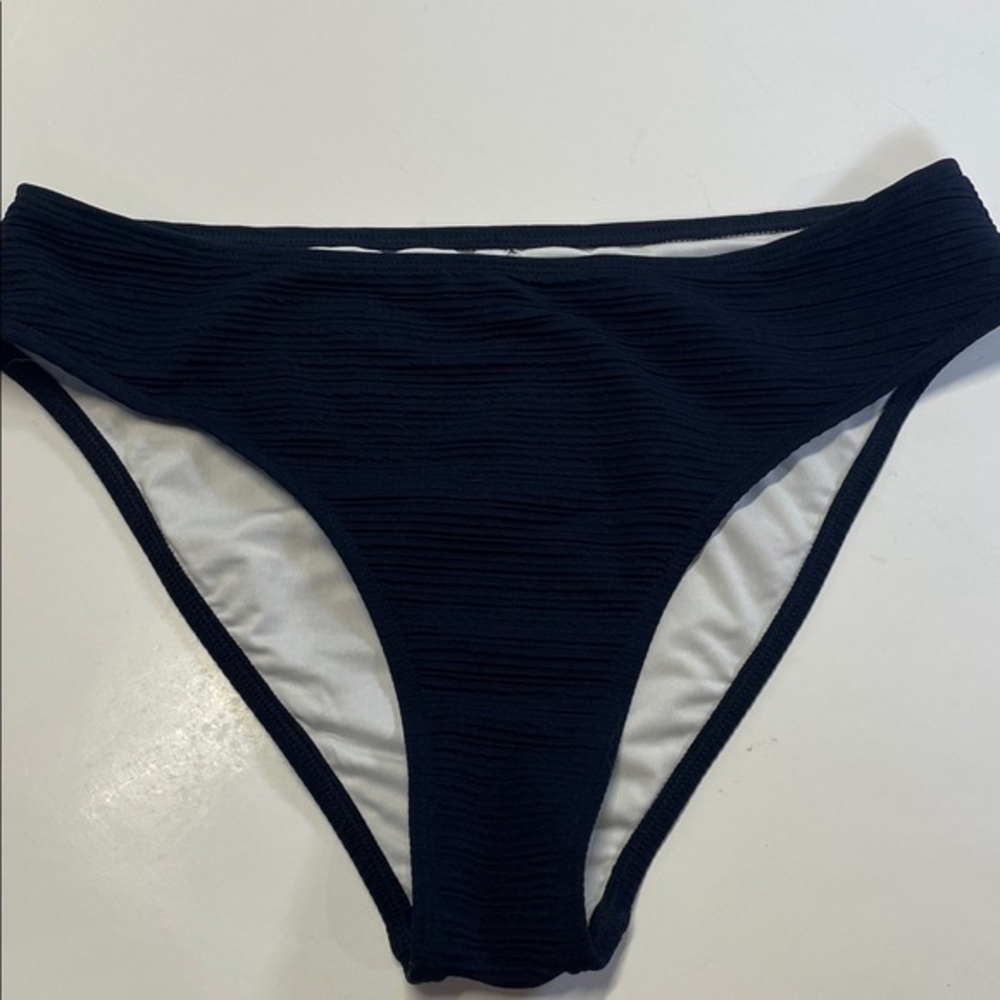 Cupshe Navy Textured Bikini Bottoms Size L High Cut Swim